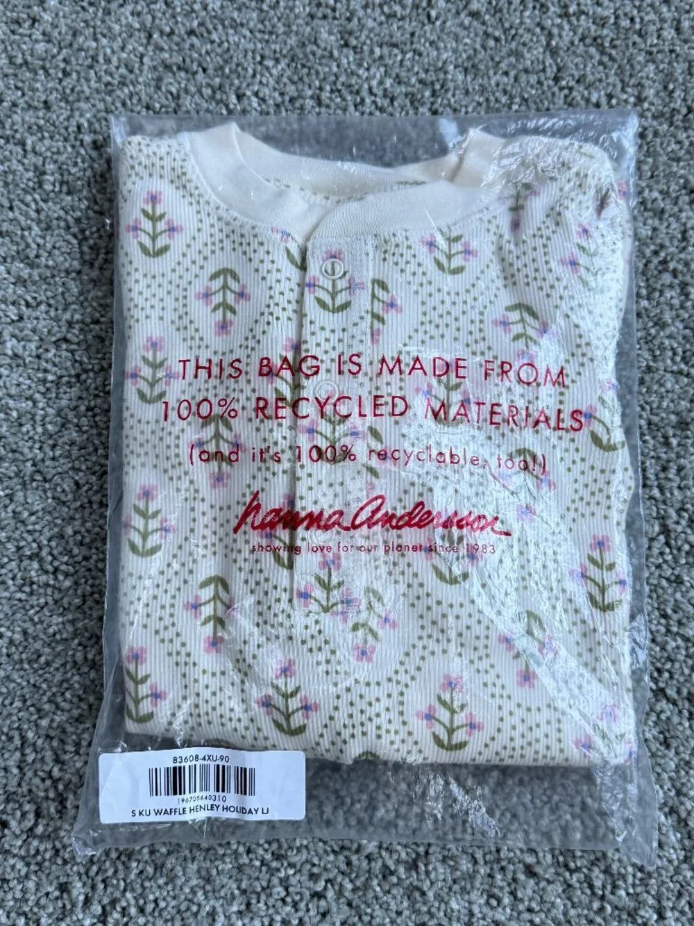 HANNA ANDERSSON Pajama shirt & pants set, Size 3T, Beige with floral design NWT